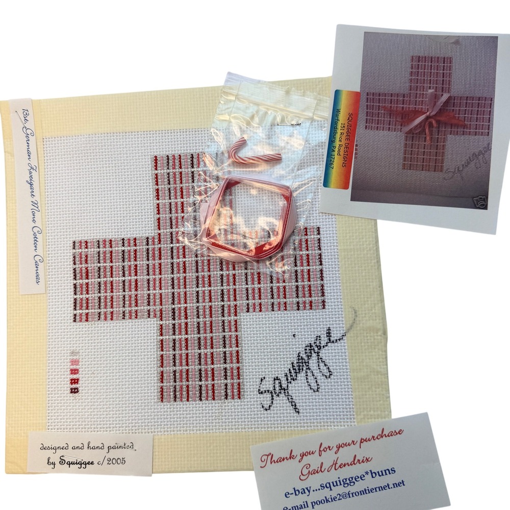Squiggee Designs Needlepoint Kit Christmas Cross Cotton Red Pink 2005 Embellish